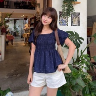 (PB.HAVANA) Áo kiểu nữ NANCY tay bồng bo chun hoạ tiết chấm bi AO446