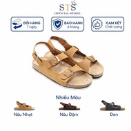 Dép sandal quai ngang Birken đế trấu nam nữ  DA BÒ THẬT NGUYÊN TẤM - D02