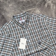 Kemeja Pendek Arrival Christian Dior Bordir Motif Kotak Kotak Pria | Kemeja Casual Kerja Santai Pria