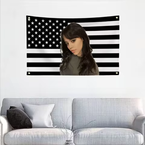 1PC JENNA ORTEGA American Flag Banner Tapestry Decoration Garage Flag Barber Shop Advertisement Deco