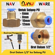 1/2" Inner Thread Slip Lock Fitting to 6mm 8mm 10mm 12mm PU Hose Pneumatic Connector/ to 1 Inch Thre