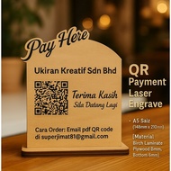 QR Payment Kayu, QR Code Laser Engrave, QR Scan Payment Stand, QR Payment Counter Display, Kayu Birc