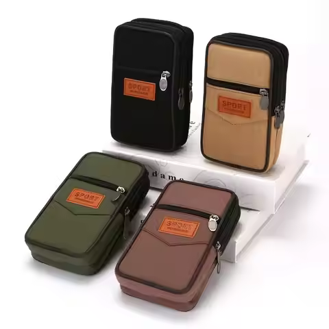 New Wallet Purse Double Layer Men Phone Bag Belt Pouch Horizontal Mobile Phone Pouch Canvas Casual W