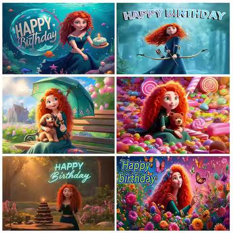Disney Princess Merida Theme Girl Birthday Party Decor Photography Backdrop Brave Merida Background 