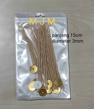Sumbu lilin sumbu pelita 15cm diameter 3mm bonus kertas emas