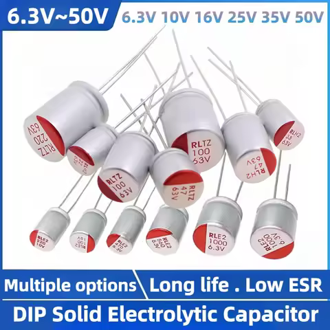 10pcs Solid Electrolytic Capacitor Low ESR DIP 6.3V 10V 16V 25V 35V 50V 100uf 220uf 330uf 470uf 560u