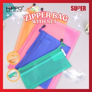 [super stationery] HIPPO Beg Zip A4 /A5 /A6 ZIP BAG WITH NET PENCIL BAG FACE MASK FILE BAG DOCUMENT 