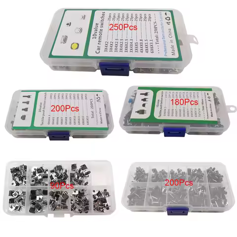 200/250Pcs 6x6mm Micro Push Tact Switch Kit SMD Micro Tactile Push Button Switch Accessories 2Pin 4P