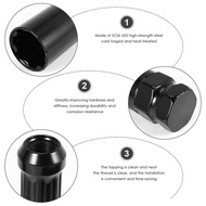 M14X1.5 Wheel Lug Nuts 24 Pieces 14Mmx1.5 7 Spline Drive Awl Cone Lug Nuts 2Inch Long Black with 2 S