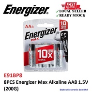 8PCS  Energizer Max Alkaline AA8 1.5V (200G) - E91BP8