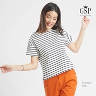 GSP Blouse เสื้อยืดแขนสั้นลายริ้วสีขาวกรม Lucky Stripes (PYAMNV)
