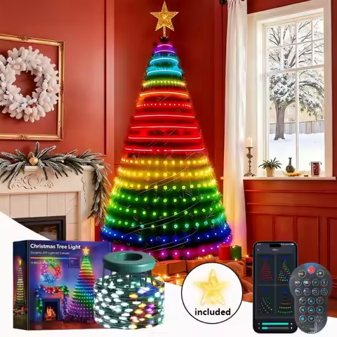 7FT Smart Christmas Tree Lights RGBIC LED Fairy Lights APP Control DIY Pattern Timer Music Sync for