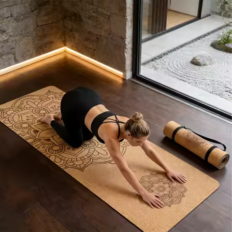 Mandala Cork TPE Yoga Mat,182.88cm by 60.96 cm,Features a 5mm Thickness,Designed to Be Non-Slip. Wit