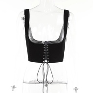 Vintage Womens Lace-Up Underbust Bustier Corset Crop Top Cami Short Length Pure Color Commute Style