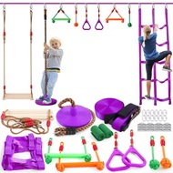 Ninja Warrior Obstacle Course for Kids-Slackline 52ft with 9 Accessries,Awing Seat,Climbing Net,Monk