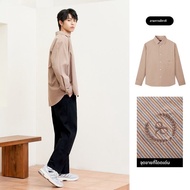 gxg.jeans | เสื้อเชิ้ตสีคาคิลายขวางคอพับแขนยาว