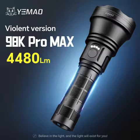 Super Bright Portable 4480LM YEMAO 98KProMax Flashlight With 6 Lighting Modes 680M Rechargeable 2170