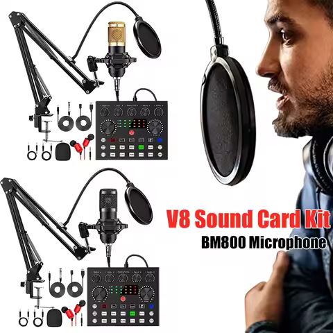 V8 Sound Card Microphones Kits DJ Equipment Console Studio Sound Card Double-Layer Pop Filter 60hz-1