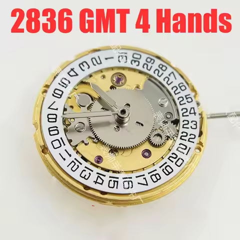 Mod 2836 GMT Mechanical Movement 24 Hour Hand Golden Automatic Self-winding Mechanism Date 3.0 Four 