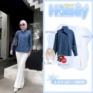 KEMEJA DazzelChic Halsey Jacket 3in1 Set Korean Style (Bella Square + Shirt + celana cutbray) Latest