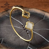 *Ready Stock* With certificate lucky charm bracelet 2022 white jade four-leaf clover bangle 14K gold