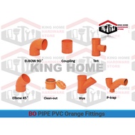 Bo PIPE PVC Orange Fittings【 2” 3” 4” 】 Elbow Tee Wye Coupling Cleanout For PVC Pipes