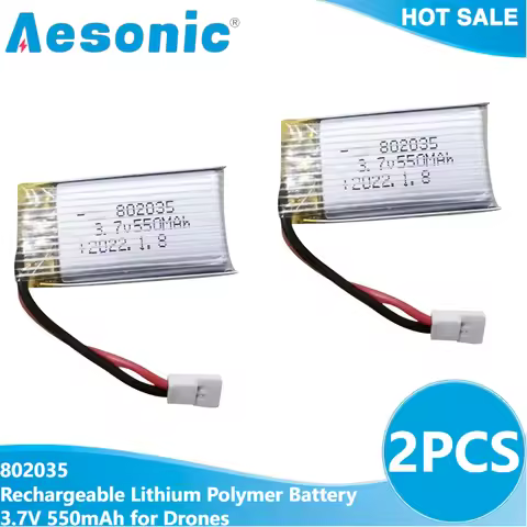 2PCS 802035 Rechargeable Lithium Polymer Battery 3.7V 550mAh for Electronic Drones Replacement Batte