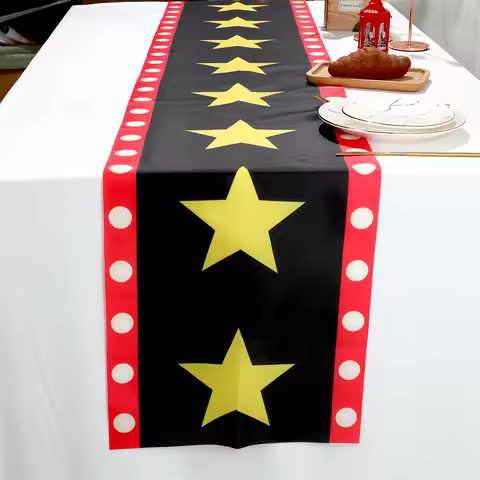 Movie Night Table Runner Red Movie Theme with Gold Star Design Movie Night Red Carpet Decoration for
