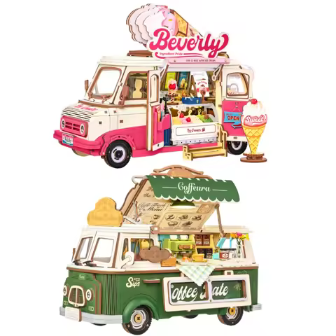 Rolife Ice Cream Truck Model Kit DIY Building Set 3D Wooden Puzzles Wood Craft Home Desk Decor for F