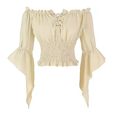 Women's Cross-border Design Featured Temperament Renaissance Farmer Shirt Shoulder Bell Sleeve Top M