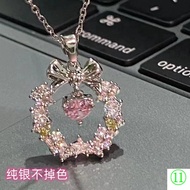 Love Wreath Bow Love Heart Movable Diamond Necklace Girl Cute Sweet Cool All-Match Necklace Christmas Gift