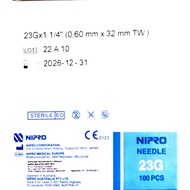 NIPRO MEDICAL NEEDLE 23G X 1 1/4 INCH (32mm)  100'S EXPIRY  2027