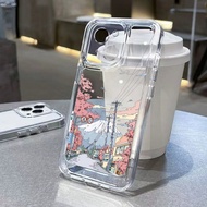 For iPhone 7 8 Plus X XS Max XR 11 12 13 14 pro max 14 Plus Sakura Mount Fuji Transparent TPU Fine Hole Phone Case
