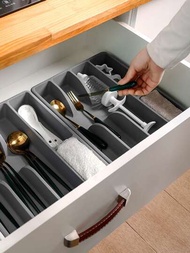 1個廚房抽屜餐具整理盒,灰色/白色匙叉刀具收納盒
