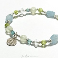 野餐時光-葡萄石.海水藍寶.橄欖石-純銀設計款手鍊