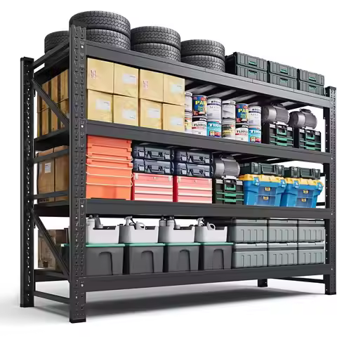4-Tier 79W Heavy-Duty Industrial Storage Shelves, Adjustable Rack for Garage, Workshop, Warehouse, o