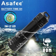 Asafee Diving Flashlight L2 LED IPX8 Waterproof 800LM Underwater 50 Meters SST 40 Professional Scuba 18650 26650 Battery Torch Diving Flashlights