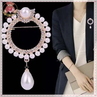 【SH】Pearl Rhinestone Brooch Women Fashion Simple Circle Cardigan Accessories Sweater Brooch SH