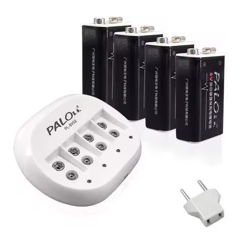 Palo 4 Slots 9V Lithium Battery Charger for 9V 6F22 Li-ion Rechargeable Battery + 4pcs 600mAh Rechar