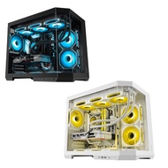 Segotep Lumi 3T Black/White M-ATX Casing 6xARGB Fan Glass Panel USB3.0 Type-C Dual Chamber
