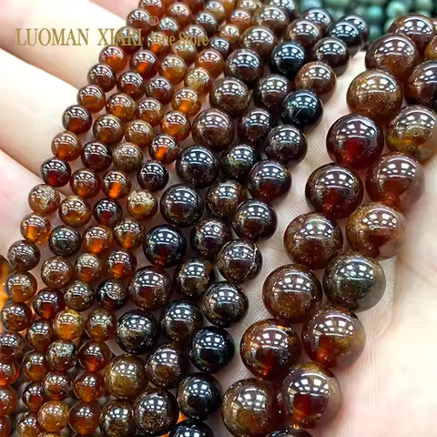 Natural AA Orange Garnet Loose Round Stone Spacer Beads for Jewelry Making DIY Earrings Bracelet Acc