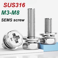 [MX] High-Quality 316 Stainless Steel Bolt Flat Washer Spring Washer Combination Screw M3-M10 Philli