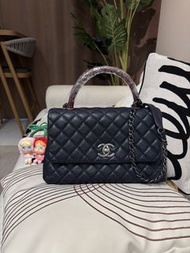 Chanel coco handle  medium 深藍荔枝牛皮  100%Authentic, 95%new💎尖沙咀中港城門市