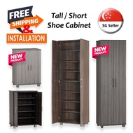 Furniture Living 2 Doors Tall / Short Shoe Cabinet in Sonoma Dark / Grey color (Back By Popular Demand!) [Limited Time]