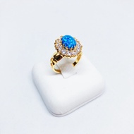 แหวนผู้หญิงแฟชั่นพลอยโอปอลสีน้ำเงินล้อมเพชรทรงโบราณชุบทองและทองคำขาว ราคาพิ