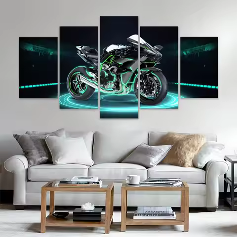 5 Pieces Wall Art Canvas Muscle Superbike H2R Decor Print Picture Artwork Painting Living Room Moder