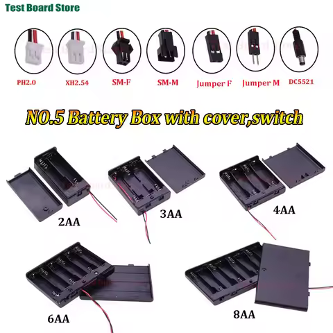 1pcs AA Battery Holder/Box In Series With Cover Switch And PH2.0/XH2.54/SM/Jumper wire Male/Female/D