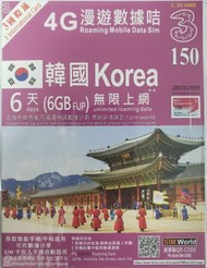 韓國 Koera  Data SIM 6天 6GB FUP 無限上網 外遊數據卡 52元