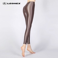 Leohex Thin Glossy Oily Silky Bodybuilding Leggings Women Outer Wear Glossy Ankle-Length Elastic Col