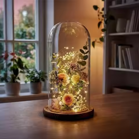 Clear Decorative Glass Dome Display-6.9"W X 10"H(18x25cm)-Glass Bell Jar Cloche with Wood Base for P